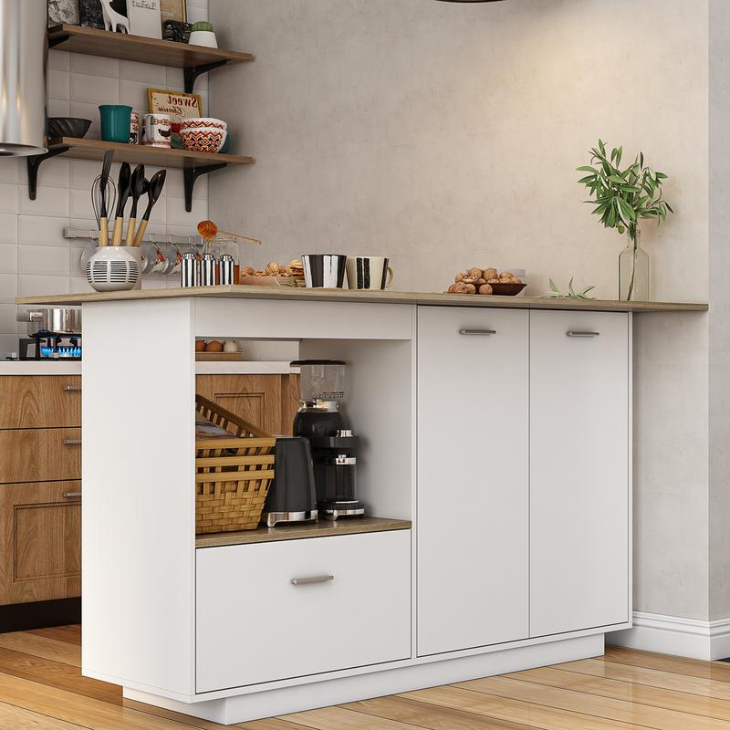 FUFU&GAGA Kitchen Island 54" Large Rolling Kitchen Island Cart On Wheels with Drop Leaf Breakfast Bar Spice Towel Rack Mobile Island Table for kitchen with Storage, Moveable Cabinet Drawer