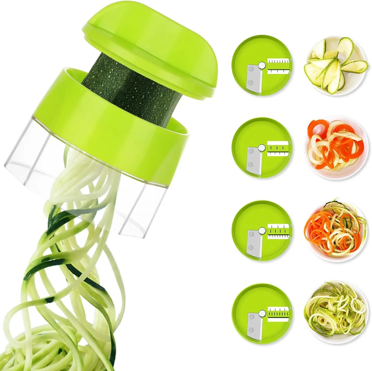 4-in-1 Stainless Steel & ABS Handheld Vegetable Spiralizer - Interchangeable 4-Blade Set, Plastic Body Kitchen Utensil for Noodle Preparation