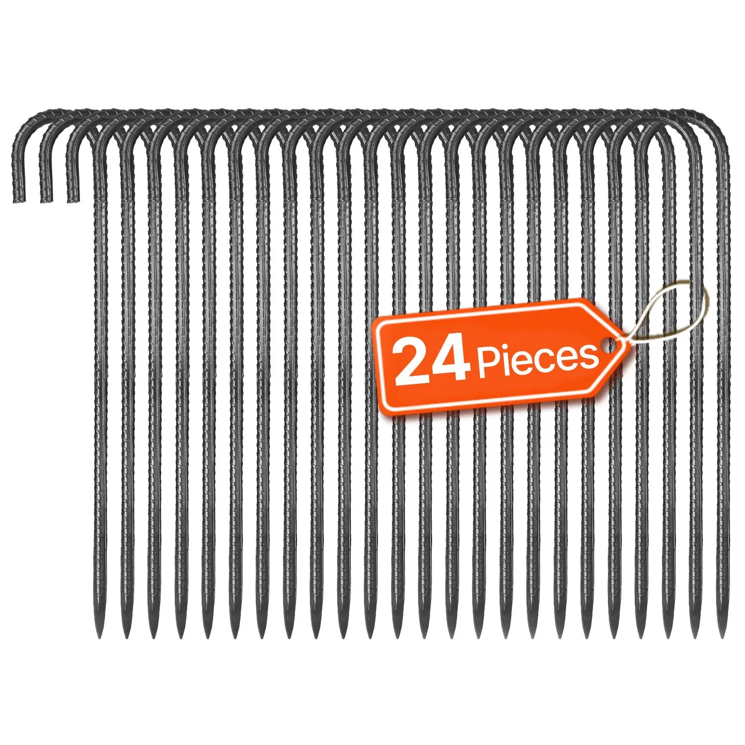 【SummerFinds】VEVOR Rebar Stakes,  16-Inch, Heavy-Duty 0.4 in Diameter J Hook, Galvanized Steel Ground Anchors with Chisel Point End & Rust-Resistant Coating, for Gardening Support, Fence, Camping Tents (24-Pack)