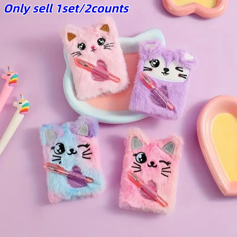 Cute Plush Cat Rabbit Mini Notebook Set, Rabbit Design, Includes Pen, Portable Pocket Diary, Student Gift, Office Journal, Holiday Present, Aesthetic Notebook