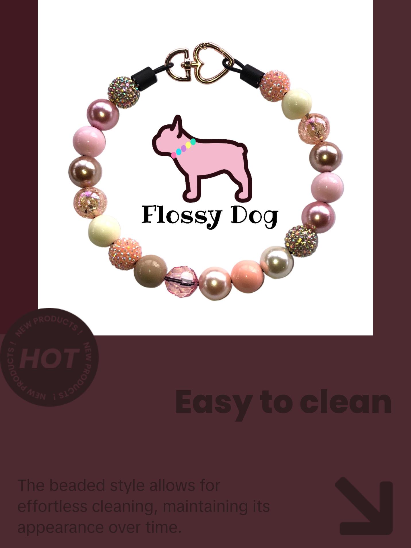 Champagne Cupcakes Beaded Dog Collar | Durable Pearl Dog Necklace | Custom Jewelry for Dogs | Wedding Dog Pearls | Bead Collar