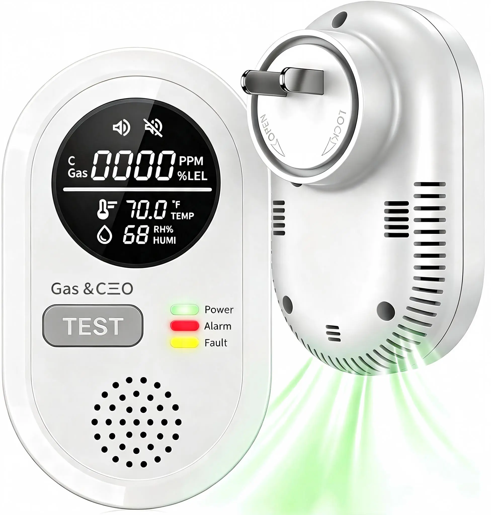 6‑in‑1 Household Security Monitoring Detector｜Natural Gas, Smoke,, Real‑Time Temp & Humidity Sensor, Plug‑and‑Play Compact HD‑Display, Battery‑Backup Portable Safety‑Alert Device for Apartment, Kitchen, Garage, RV, Camper, Dorm‑Room