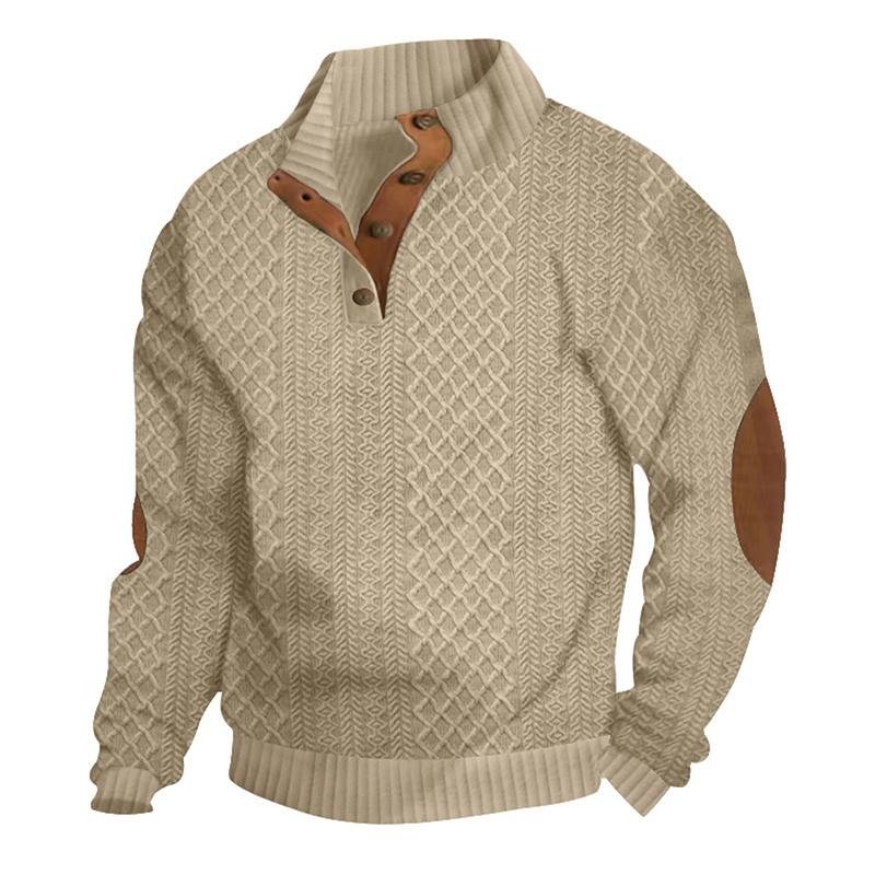 Men's Stand Collar Long Sleeve Casual Outdoor Jacquard Knitwear | New Polo Shirt Men's Ribbed Pullover Circular Knit Polyester Shirt, Stylish Men's Everyday Knitwear, Autumn and Winter, Gift for Father, Classic Knitwear for Husband