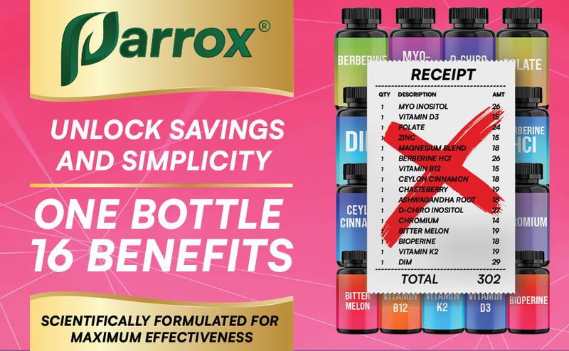 Parrox Myo-Inositol Supplement - Women's Hormones & Cycle Support - with D-Chiro Inositol & 13+ Extra Strength Ingredients - 90 Vegan Capsules - MADE IN USA Healthcare Vitamin