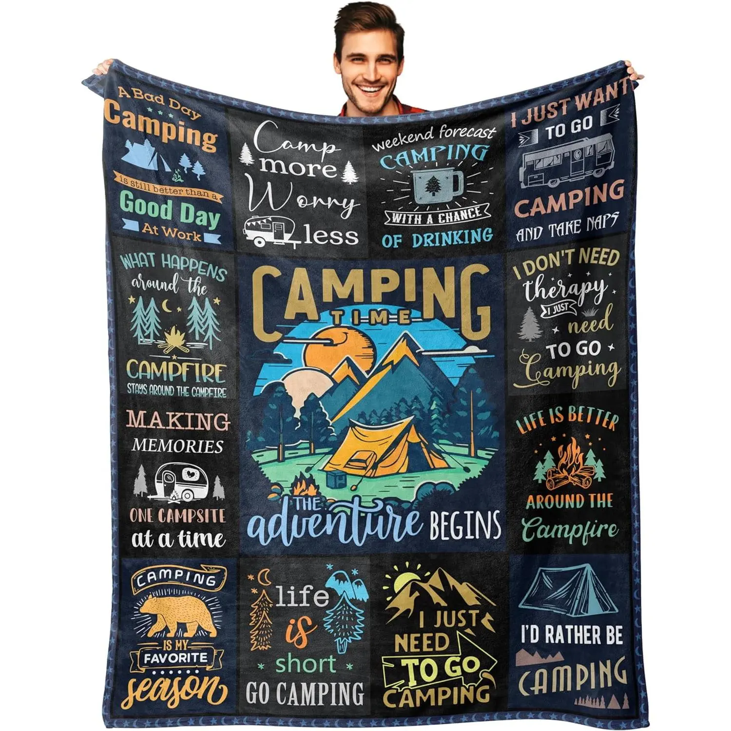 Cartoon SpongeBob Camping-Style Flannel Tapestry - Humorous Vibe, Playful Print, Horizontal-Vertical Versions, Indoor Room Decor Cloth, Soft Cloth Wall Hanging, Sofa Cover, Ideal Gift
