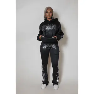 Nadyah Black Rhinestone Stacked Track Set