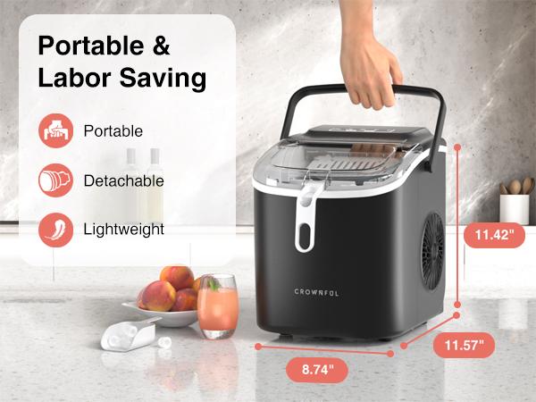 Crownful Ice Maker Countertop, Portable Small Ice Machine with Self-Cleaning, 26lbs/24H, 9 Cubes in 6 Mins, with Scoop and Basket for Home