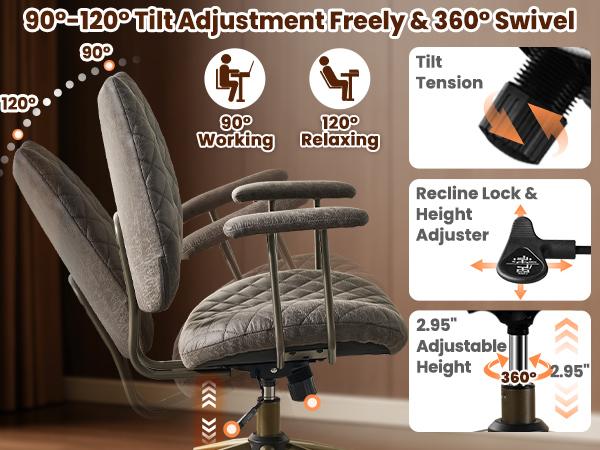 【Jumpstart Sale】Ovios Home Office Desk Chair with Durable Silent Casters, Wide Seater Computer Chair with Lumbar Support Adjustable Height, 360° Rolling Swivel Rocking Executive Task Armrests Chair