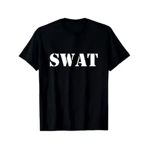 Fashionable and trendy T-shirts SWAT Team Shirt, Fun Police Costume For Adults T-shirt Comfortable, Casual Short Sleeve, Daily Wear, All Season, Black, Men 220g