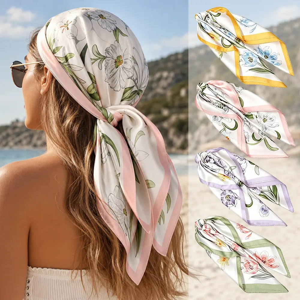 Women's Large Size Satin Bandanas (4-Pack, 27.5'' Square) - Versatile Headscarf for Outfits, Neck Wrap, Hair Accessory, Handkerchief Headwear