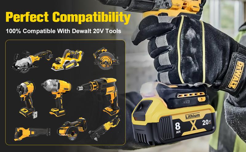 2Pack 8.0Ah Lithium Replacement for Dewalt 20V Battery Max XR Cordless Tools DCB180 DCB205 DCB206 DCB206-2 DCB200 DCB204 DCB204BT-2 DCB203 DCB201 DCB207