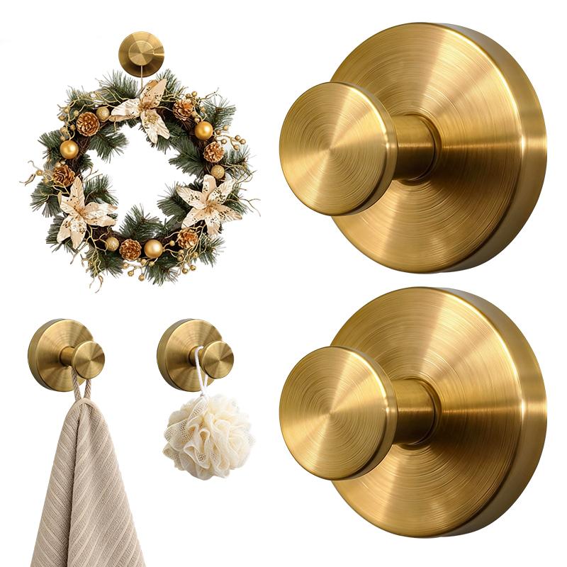 Qawtor Upgraded Stainless Steel Suction Cup Hooks Set - Compact 2.36 in Size Saves Wall Space, 15lb Capacity Bathroom Accessory, Metal Hanger for Towels, Wreaths, Front Door, Father's Day Gift