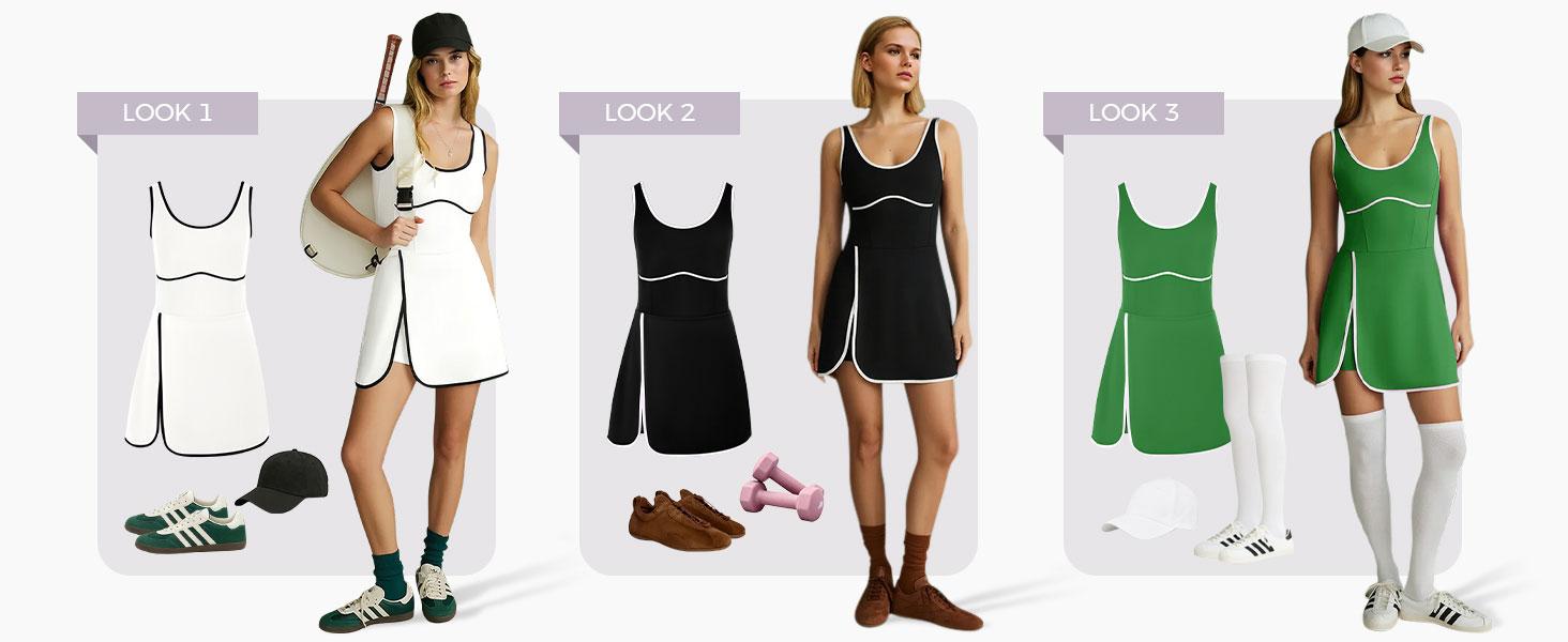 Fisoew Sports Womens Workout Tennis Dress with Built-in Bra & Shorts Pockets Sleeveless Cutout Golf Athletic Mini Dresses,Valentine's Day Gift Recommendations Workoutdress SpringStatements