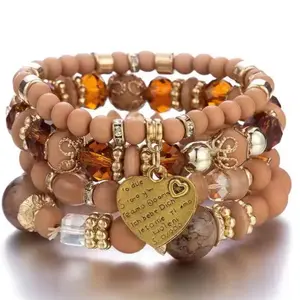The Golden Earth Stack Bohemian-Inspired Stacked Bracelet Set with Gold Accents and Comfort Stretch Fit for Everyday Wear