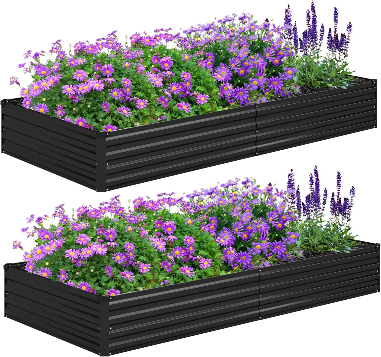 2 PCS 8x4x1ft Galvanized Metal Raised Garden Bed Kit, Outdoor Patio Planter Box for Vegetables, Flowers, Herbs, Black
