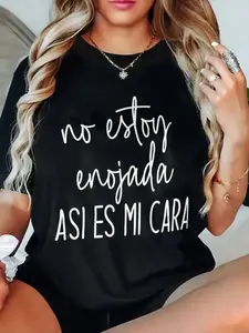 Raglan Sleeve Black No Estoy Enojada Spanish Quote Casual Tee Summer Personalized Short Sleeve T-Shirt Unisex USA Made Cotton Fabric Breathable Everyday Fit Minimalist Style Plus Size
