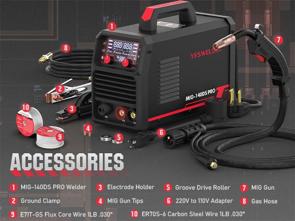 YESWELDER MIG-140DS-PRO Gas Gasless MIG Welder 140Amp | Synergic MIG Control, Dual Volts 110/220V & Large Digital Display | Gas/Flux Core/Lift TIG/Stick 4-in-1 Welding Machine YESWELDER MIG-140DS-PRO Gas Gasless MIG Welder 140Amp | Synergic MIG Control, Dual Volts 110/220V & Large Digital Display | Gas/Flux Core/Lift TIG/Stick 4-in-1 Welding Machine