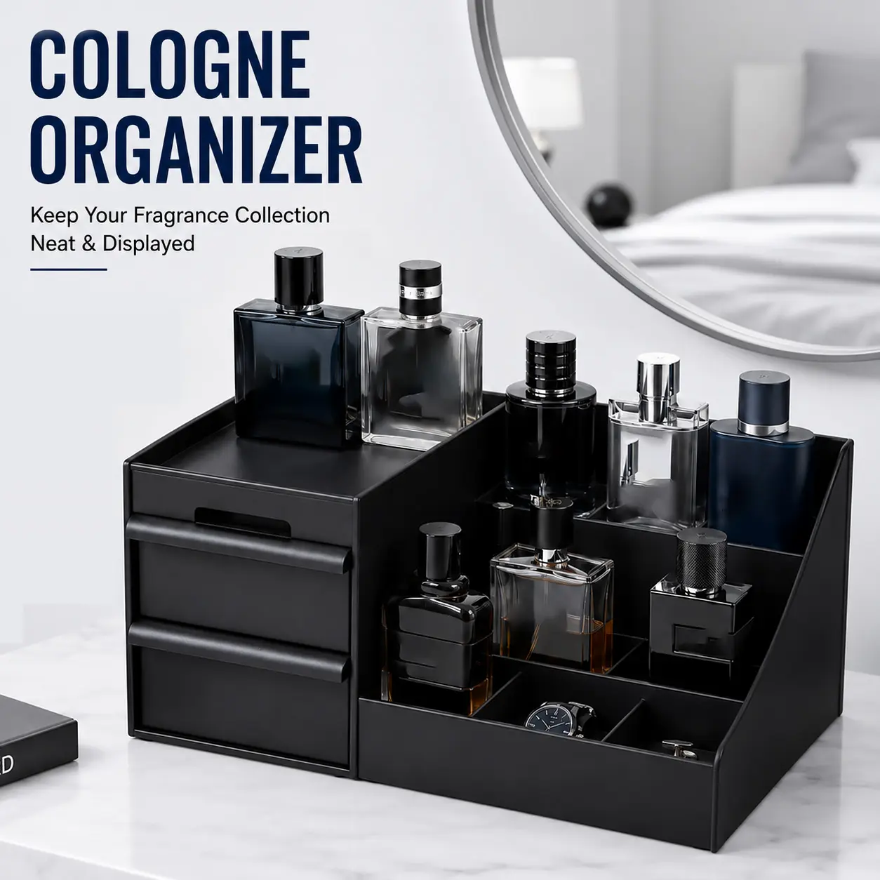 Men's Cologne perfume storage box - cosmetic storage box, bathroom countertop organizer, durable plastic cosmetic storage container, multi-layer cosmetic box with drainage design, multi-functional storage box