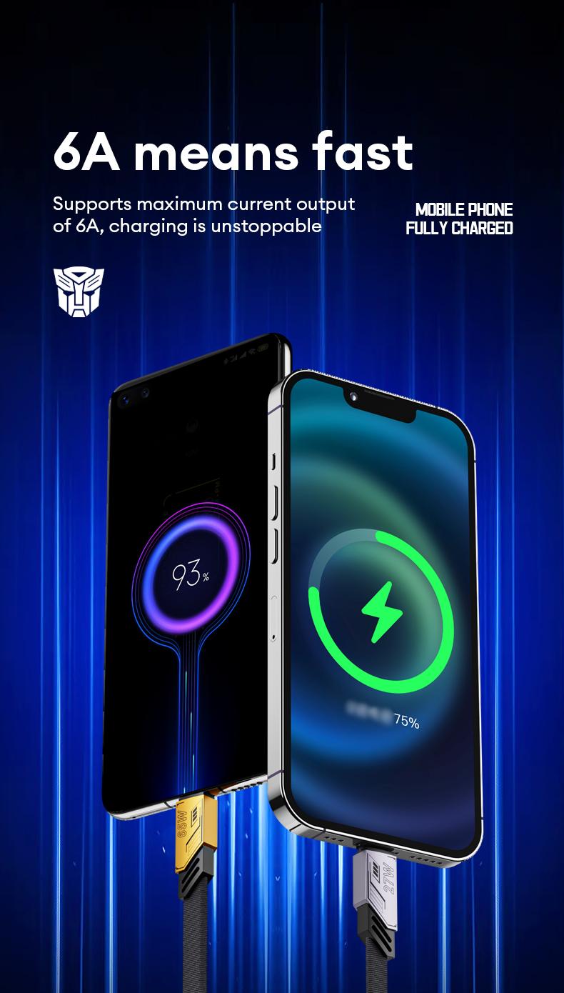 Transformers TF-A09 6A 2 in 1 Magnetic Absoption Nanodate Cable TC Interface Data Cable Compatible for Andriod And IOS