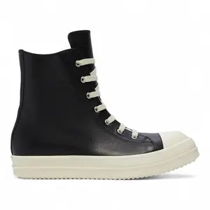Men's Rick Owens Concordians Ramones High-Top Leather Casual Trainer, Black Milk Men's Casual Footwear Shoe