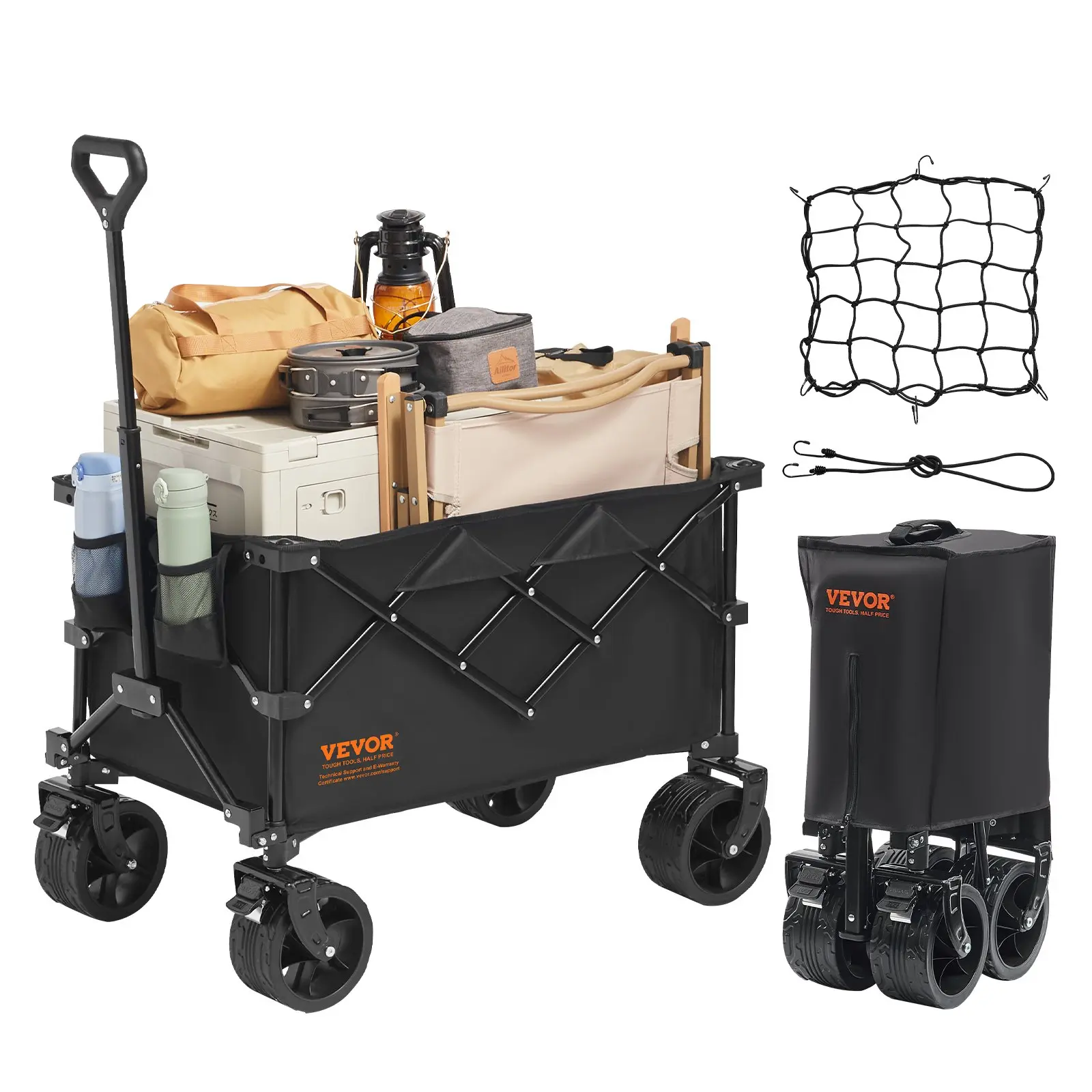 【summerfinds】VEVOR Collapsible Folding Wagon, Various specifications, Wagon Cart with All-Terrain Wheels, Heavy Duty Folding Wagon Cart Max 450 lbs with Drink Holders, Sports Wagon for Camping, Shopping, Garden