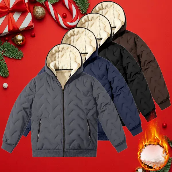 Men's Thermal Quilted Hoodie, Fleece Lined Winter Puffer Jacket, Heavyweight Insulated Zip-Up Coat, Warm Athletic Parka for Autumn and Winter Streetwear
