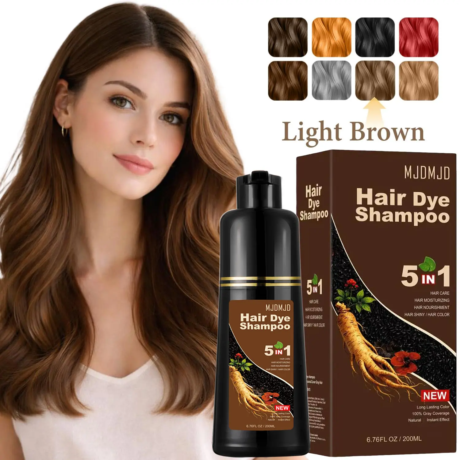 Light Brown Hair Dye Shampoo for Gray Coverage – 3-in-1 Hair Color Shampoo, Natural Brown Hair Dye for Women & Men, Colors in Minutes, Gentle Coloring & Conditioning, Easy to Use, (200ml)