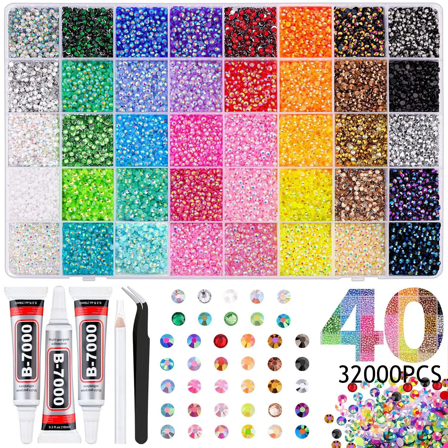 Upgraded 40-color 32000-piece resin jelly rhinesto