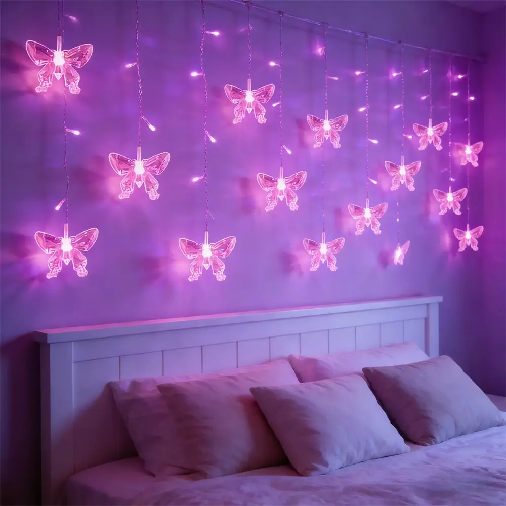 LED Butterfly Curtain String Lights with Remote Control, 8 Modes, Indoor Ambiance Decor for Bedroom, Wedding
