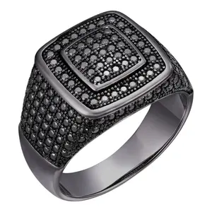 Black MOISSANITE Everyday Classic Square Ring - Black Rhodium Over 925 Silver