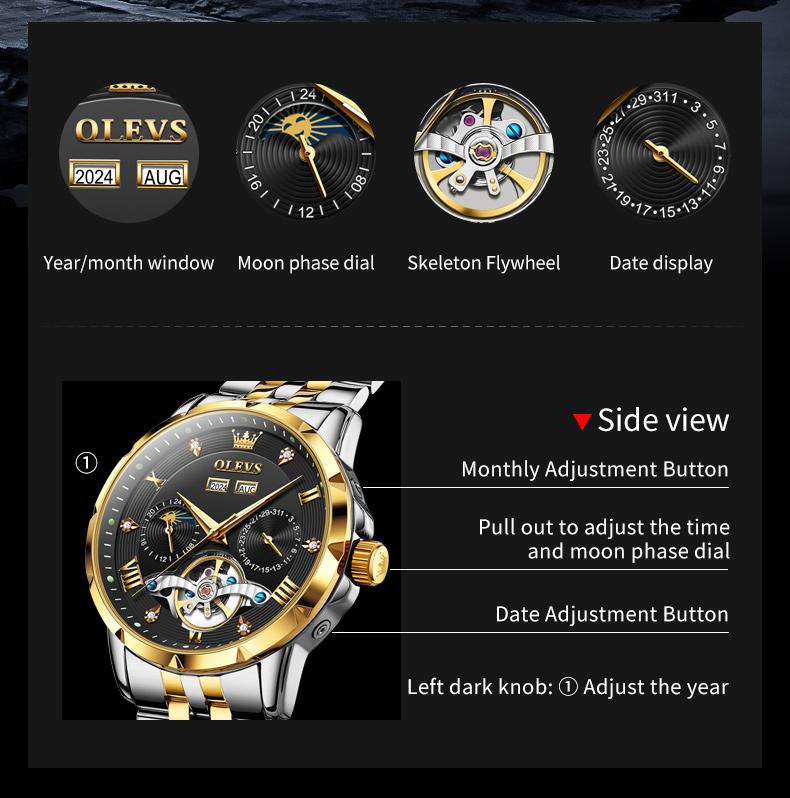 Genuine high-grade hollow design multi-function dial men's watch OLEVS brand flagship new trend luminous waterproof automatic mechanical watch 6701