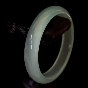 Natural Translucent Light Green Jade Bangle Bracelet, Width 14 mm, Inner Perimeter 7.8-7.9 inch