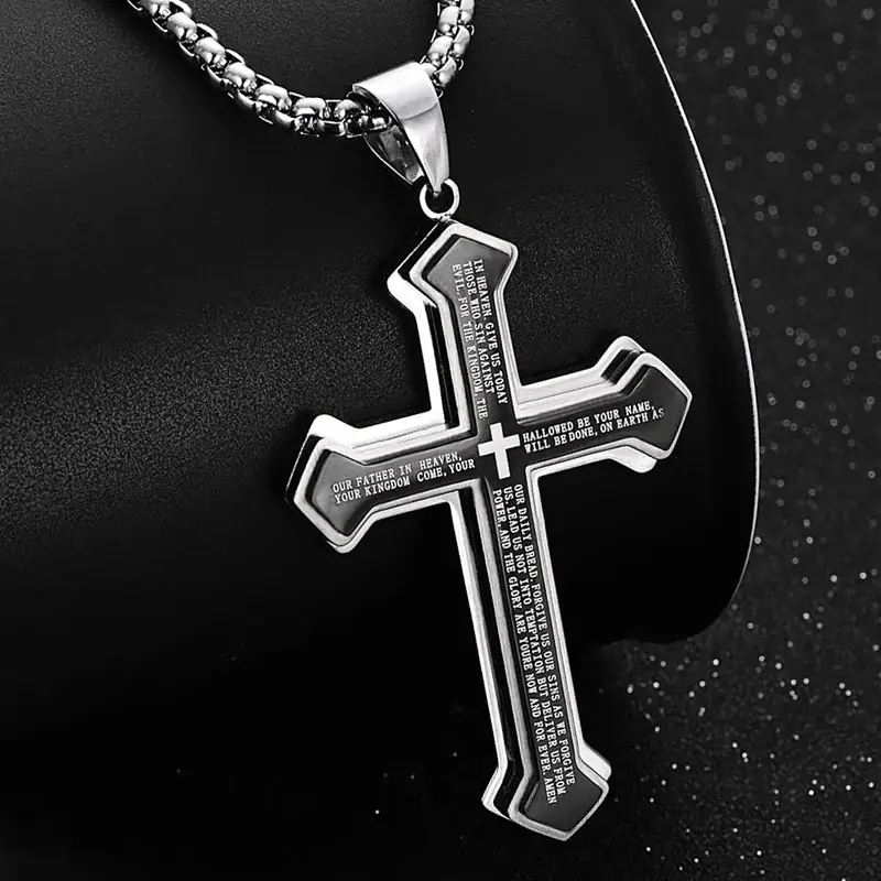 Rust-Resistant Stainless Steel Cross Necklace for Women, Engraved Biblical Themed Jewelry with 60cm Chain, Unisex Spirituality Accessory, Crucifix & Chain Jewelry Necklaces, Gift for Boyfriend, Daily Wear