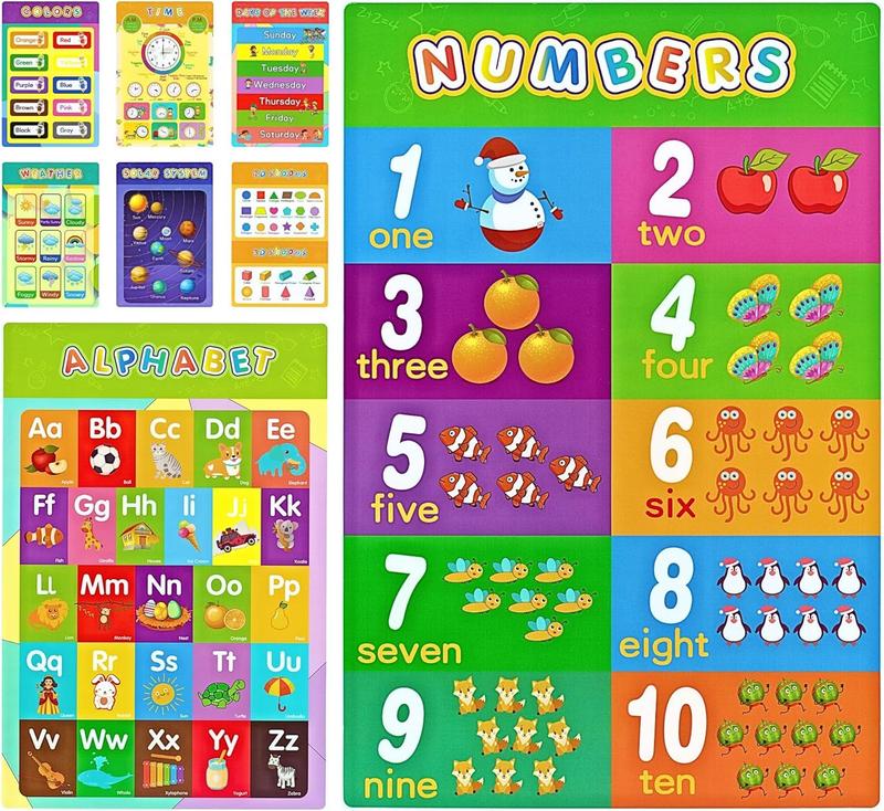 16 Educational Posters for Classroom & Kindergarten - Laminated PreK Learning Charts - ABC Alphabet, Shapes, Colors, Weather, Days of the Week - 11x16.5 Inches - Double Layered Waterproof - Perfect for Early Education