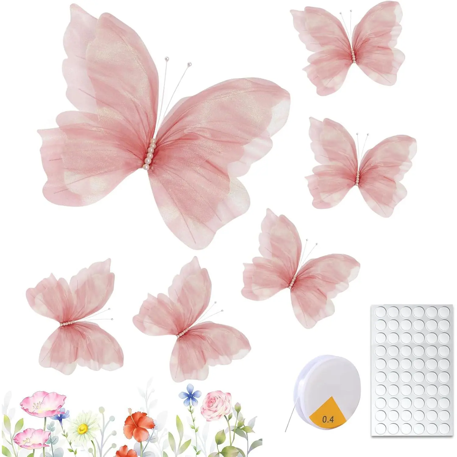 6 Pack 19.7 Inch Pink 3D Silk Large Butterfly Decorations, Iridescent Wall & Hanging Wedding Decor for Bridal Room, Party, and Home Decoration
