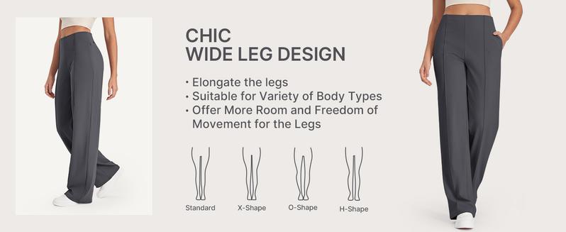 G4Free Wide Leg Pants for Women - Yoga Pants with Pockets, Soft Bottom, Loose Fit, Trendy Style, High Waisted, Flattering Cut, Daily Wear Classy Look Stretch Fabric