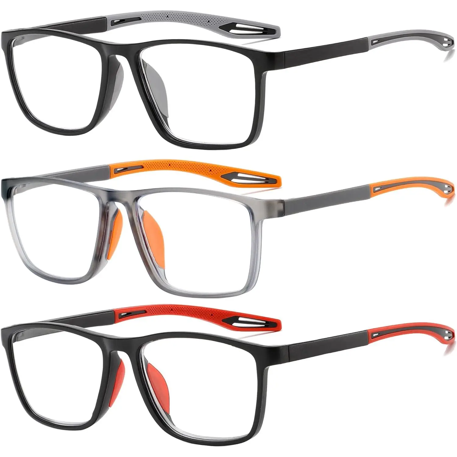 Men's 3-Pairs High-Quality Sporty Reading Eyeglasses, TR90 Anti-Blue Lenses Frames, Level-A HD Blue Light Blocking Lenses, Flexible Lightweight Design, Comfort Nose Pads, Flawless Fit, +1.25 Diopter for Daily Use