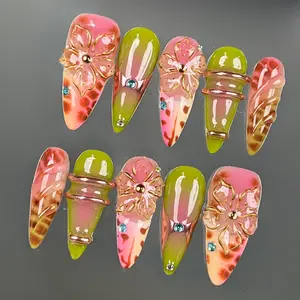 TK40 Meadow Muse Press on Nails | 100% 3D Handmade Acrylic | Stiletto Shape | Reusable& Long lasting Salon Quality | Elegant Daily & Party Nails