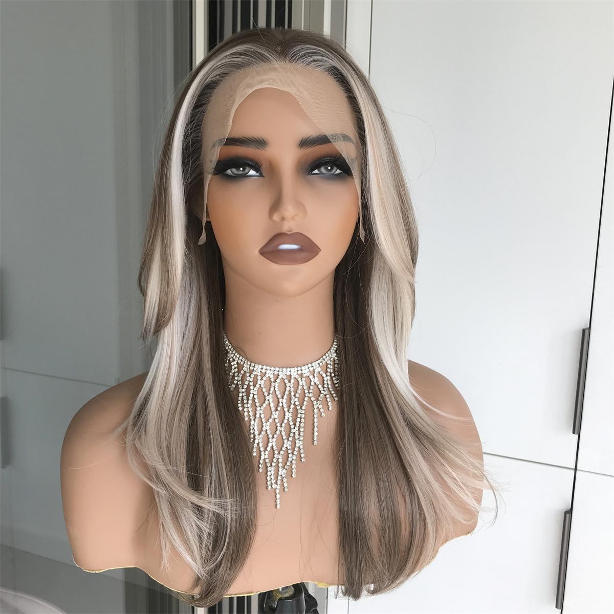 AISOM Jenna Layered Straight Buttercream Blonde mix Brown 13x4 Free Part Lace Front Wig with Scandinavian Hairline Wolf Cut Low Density 20 inches