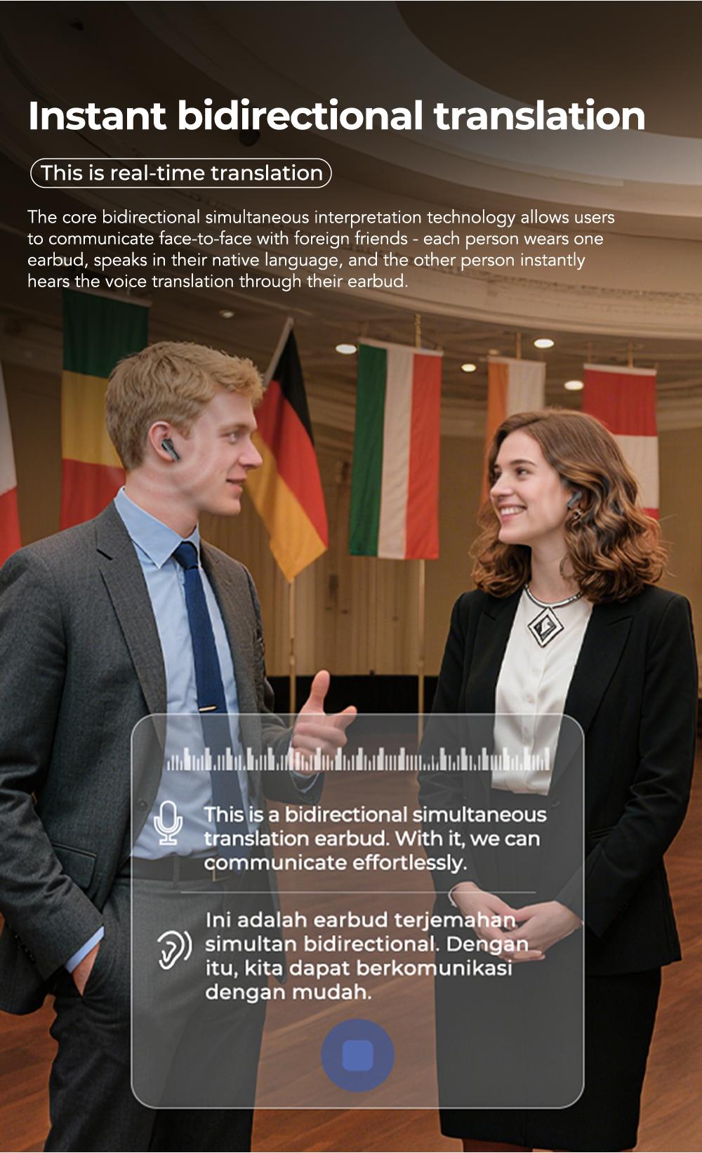 HTC NE40 Translation Bluetooth 6.0 Earphones LED Display High Fidelity Waterproof Wireless Earphones, Translation in 134 Languages With APP, TWS Touch Control Earbuds, Suitable for Office, Sports, Study and Audio Calls | Built-in Microphone | AI Earphones