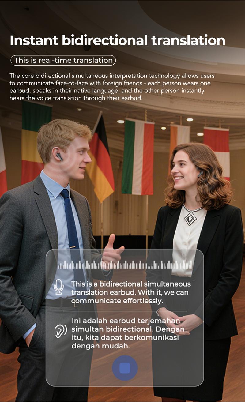 HTC NE40 Translation Bluetooth 6.0 Earphones LED Display High Fidelity Waterproof Wireless Earphones, Translation in 134 Languages With APP, TWS Touch Control Earbuds, Suitable for Office, Sports, Study and Audio Calls | Built-in Microphone | AI Earphones