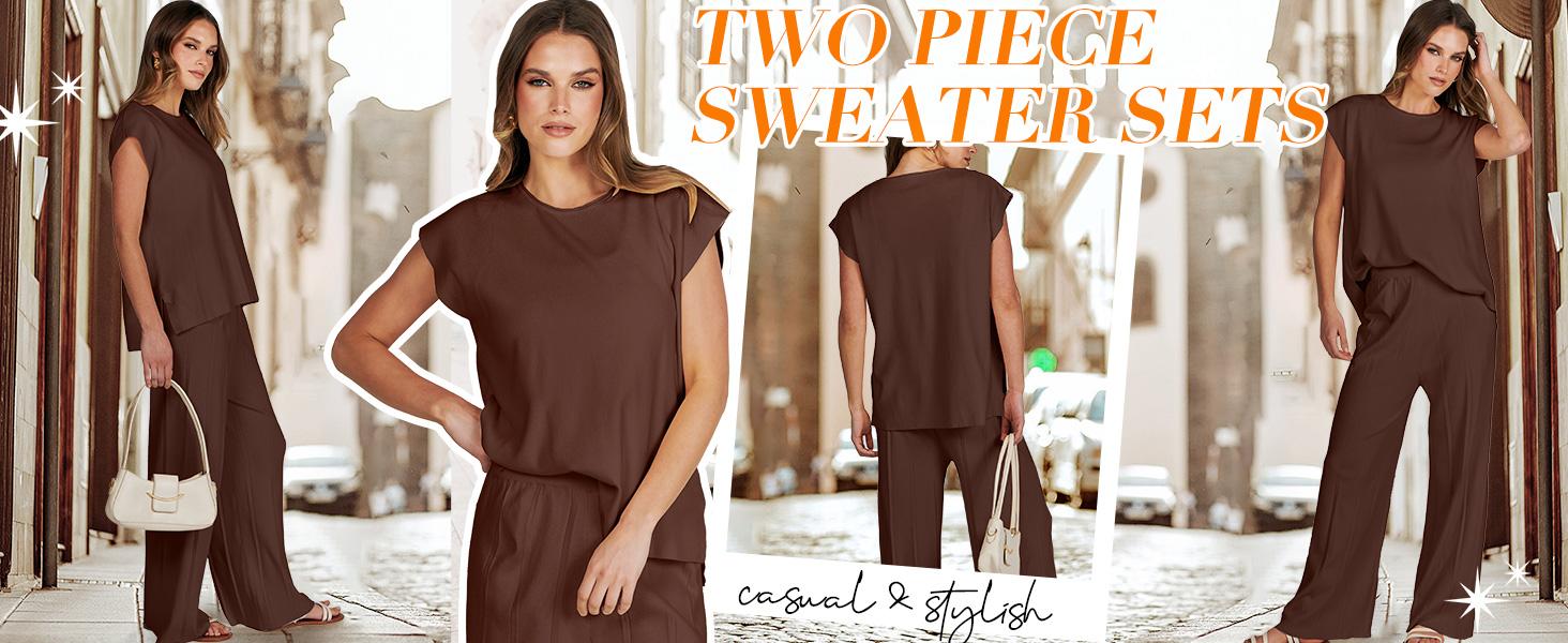 ANRABESS Summer 2 Piece Sets Women Vacation Basic Crewneck Wide Leg Lounge Outfits Sleeveless Outdoor Matching Sets Casual Comfort Plus size sets Minimalist Suits