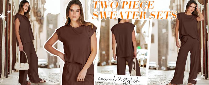 ANRABESS Summer 2 Piece Sets Women Vacation Basic Crewneck Wide Leg Lounge Outfits Sleeveless Outdoor Matching Sets Casual Comfort Plus size sets Minimalist Suits