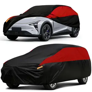 All-Weather Black & Red Car Cover for SUV – 170T Polyester with UV Protection, Windproof, Waterproof,Snowproof & Anti-Scratch, Full Outdoor Protection with Reflective Strips,Cars Accessories & Car Stuff