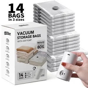 Travel Vacuum Storage Bags with USB Electric Pump, Vacuum Seal Bags for Travel Clothing, Cordless Travel Vacuum Storage Compression Bag Set with Rechargeable air Pump，Space Saver Vacuum Bags with Waterproof & Reusable, Perfect for Carry-On Suitcases