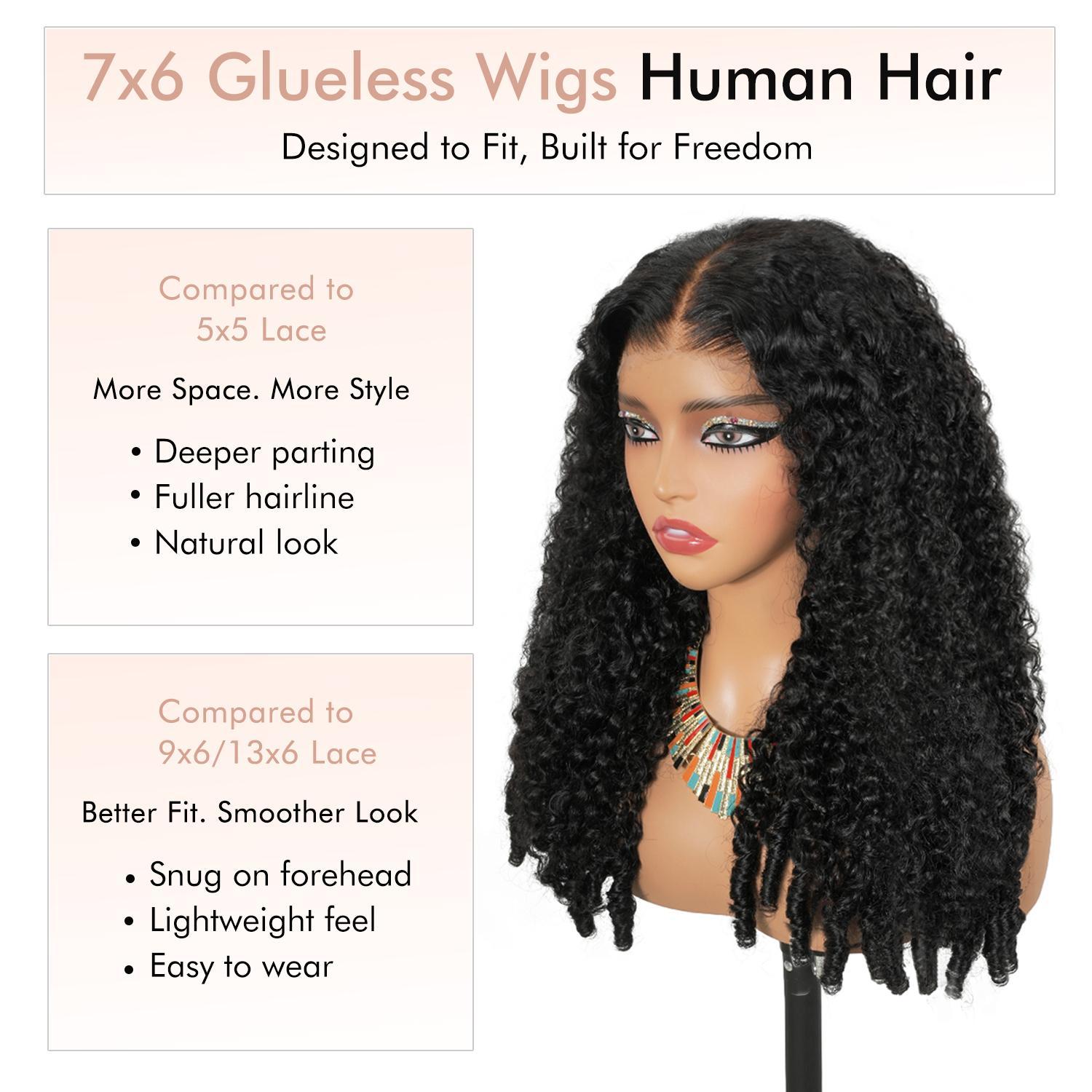 [Glueless] STERLY Burmese Curly Wig Natural Black Deep Wave 200% Density 99J Burgundy 7x6 Glueless Body Wave Wig with Drawstring Burmese Curly One-Step Glueless Wig 100% Human Hair Wig Natural Color Kinky Curly Ready to Wear Wig