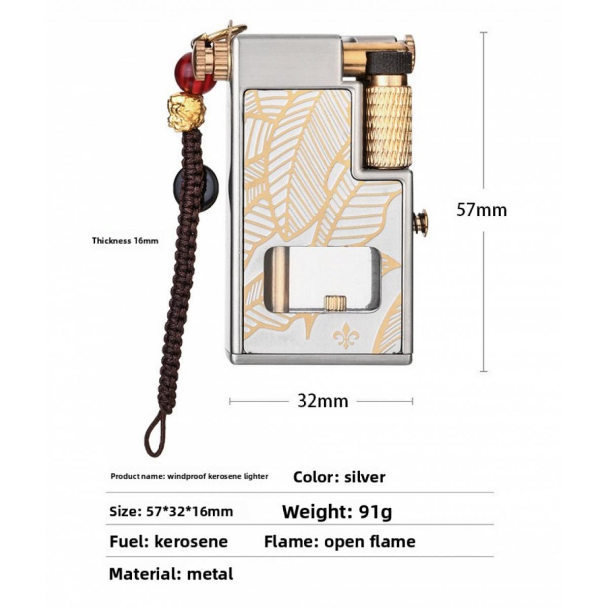 Elegant Vintage Liquid Lighter Full Metal Body Clear Oil Tank Durable Portable Igniter Perfect Gift For Father Him Men (Without Fuel)