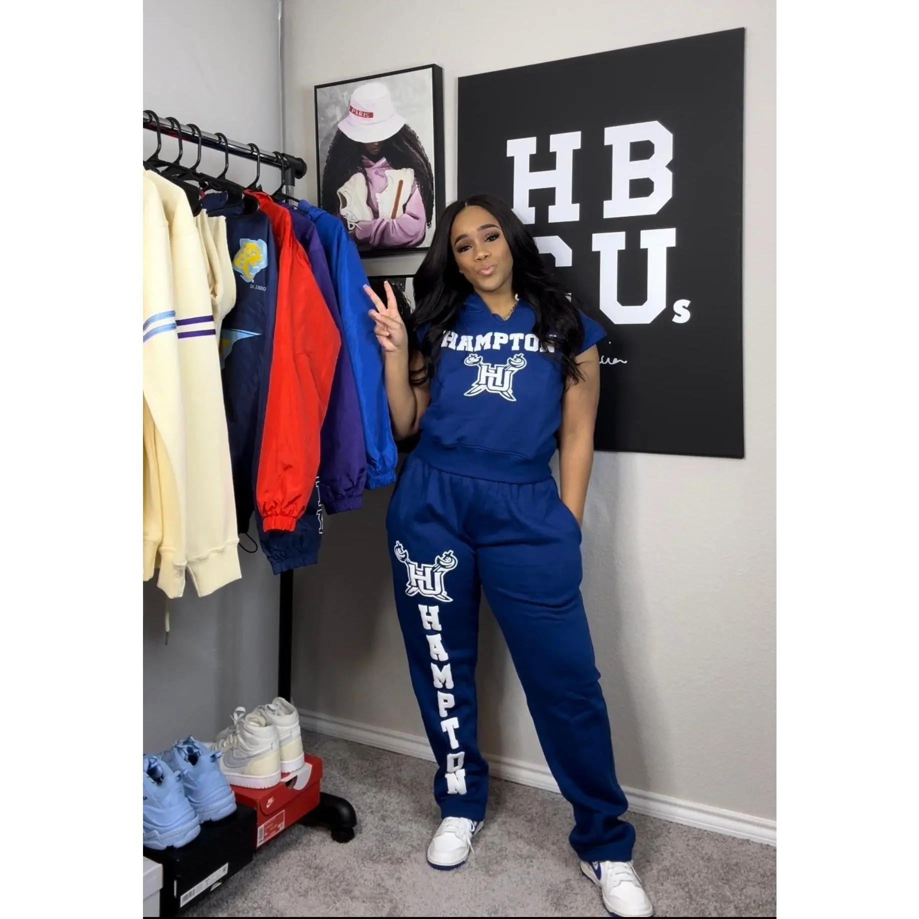 Hampton University Crop Sleeveless Hoodie Set