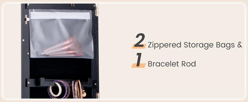 COSTWAY 360° Swivel Jewelry Armoire with Full Length Mirror, Standing Lockable Jewelry Cabinet Organizer, Large Storage Capacity, Inside Makeup Mirror, Back Storage Shelves -costst