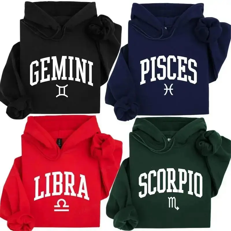 12 Zodiac Astrology Hoodie, Minimal Horoscope Graphic Hoodie, Unisex Fleece Celestial Pullover, Birthday Gift for Zodiac Lovers - AG
